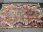 Bordjalou kazak circa 1850. Velvety wool, dynamic border, unashamedly worn, great presence. size 6'4'' x 4'10'' 