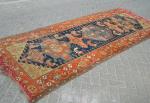 An antique Caucasian Lampa Karabagh long rug with a few synthetic dyes and some condition problems. Measurements circa 328 cm x 126 cm (or 129,1 inch x 49,6 inch / 10,76 x 4,13 foot). A truly gorgeous piece. Please contact me for more information and/or extra photo's.