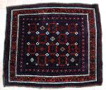  Antique Baluch Khordjin, 

circa 1899. ;-)) This piece is extremely finely woven and has small bits of purple silk. FULL pile and in excellent condition. Size is approximately 26'' x 22''. It has a nice purple and no synthetic dyes. I am trying to post up a close-up and weave shot but it isn't working. Request these shots and I will send them to you.