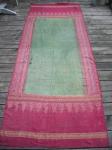  Slendang, Sumatra, Ikat and metal thread brocade old and lovely piece but a damaged section on the left side a good backing will do. 220 x 83 cm, 7.3 x 2.8 ft. Very nice colours