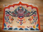  BIG TIBETAN LAMA THRONEBACK
with good drawing and bad colors.
This is only around 60 years old, but still a true ethnologic thing,  made for ecclesiastic purpose.
