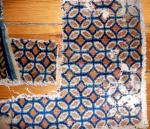  2 Fragment of a rare chinese ningxia circular carpet with huge tan border. around 1700.
Important document.