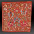  Uzbek Embroidery, Central Asia, 19th century.
A beautiful embroidery executed on a red wool felt ground cloth, an unusual feature for such a sophisticated embroidery, in terms of both technique and design.
