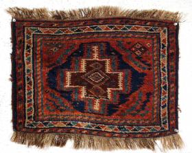  Old Persian tribal bagface with an unusual design mimicking a flat woven \
