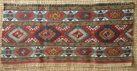 Mafrash side panel, Qarabagh region, sumak, 100 x 43 cms, great condition with one well-done repair; for analogy, see Wertime, Sumak Bags, pl. 108.