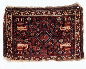  Old South Persian bagface with a good design featuring an unusual use of white cotton pile and excellent saturated colors. Overall good thick medium length pile with a spot  of very slight center wear. Highest quality lustrous wool. Bottom 5\