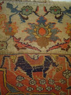   Detail: reverse of Bijar Vagireh, 19th century, 95 x 104 cm. Pile low in places. Superb drawing & color.