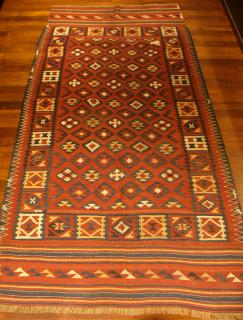  Uzbek Mashkri Kilim with nice motif pattern, around 1900, all wool with natural colours, 300x130cm