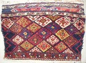  pile Mafrash side panel with a wonky weave and heavily cotton foundation including cotton sumakh end finish. a fun little antique weaving.