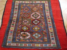 Antique Moghan Kazak circa 1890. Now restored and in excellent condition with good high pile allover. All natural dyes, size approx 1.70m x 1.45m 