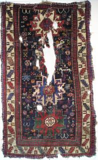  Really Really Wrecked Lesghi design rug. Thick pile and big holes. Super saturated color and whimsical drawing with animals, people and people riding animals. 122x213cm (apx. 4\'x7\' feet)