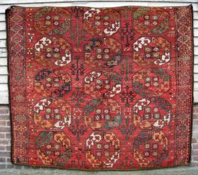  Nice, chunky, full pile Ersari main carpet fragment. Great color and drawing. A nice early example, badly in need of a bath.