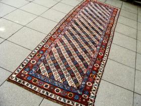 Antique Shahsavan Runner, 109 cm x 365 cm , 3\' 7\'\' x 11\' 11\'\' , Wool on Wool , All Vegetable Colours , Perfect Pile , Selvages need securing , Graphic Stripe Design , FREE SHIPPING