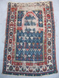  Caucasian Prayer Rug, c.1870-1880, Poor condition and one bad dye, Good age and design.