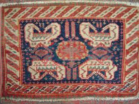  Unusual Persian bag front with great colors, symmetrical knots on a cotton foundation