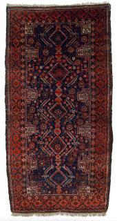  Antique Baluch 5-Medallion rug, 101 x 192 cm.  Excellent condition, minor wear and corroded black. No restorations.
