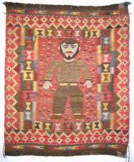  # 693 Rare Luri-Bakhtiari portrait kilim (it is not a well known Iranian leader!), 92/106 cm, Western Persia, 2nd quarter 20th century, good condition, no comparable piece known!
