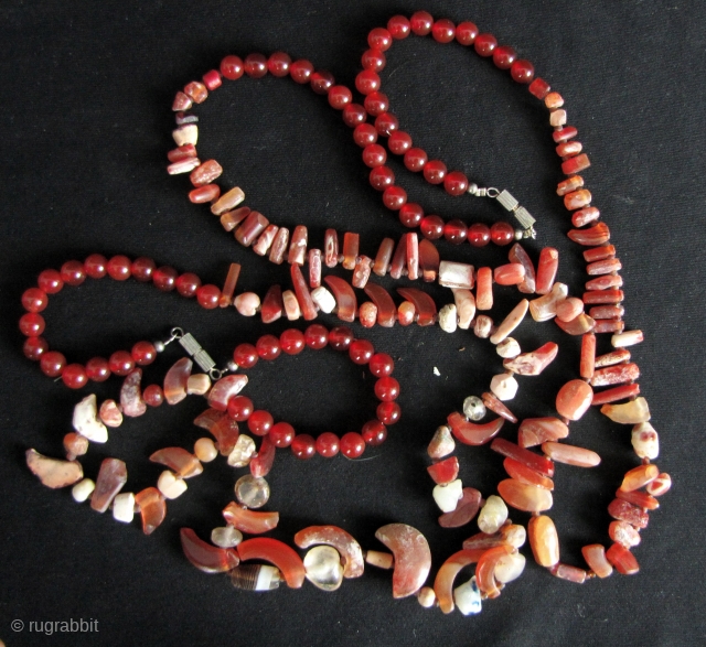 Two strands of Kushan/Bactrian of mixed stone (mostly carnelian) beads. I acquired these along with coins dating from 1st- 4th CE from the same site in Northwest Pakistan, so these can be  ...