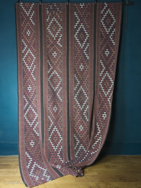 Antique Ersari Flatweave Tribal Rug

Large and decorative Turkoman tribal rug probably Turkmenistan, circa 1870. 
280 cm x 170 cm. (110 inch x 67 inch). Wool on wool with additional pattern forming wefts of Zilli weave in  ...