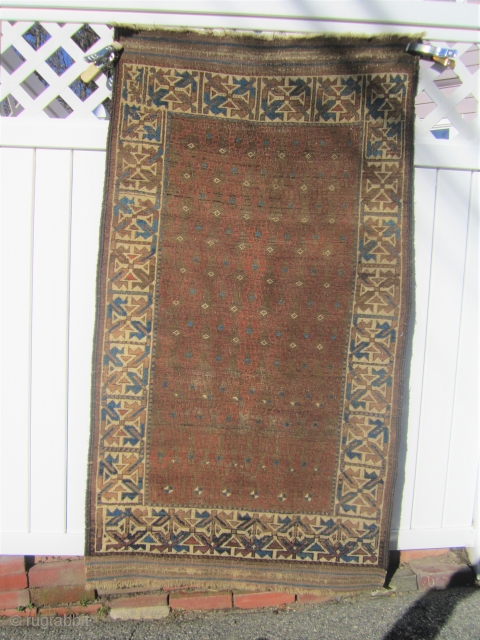 RARE design antique baluchi 3' 3" x 5' 8" beautiful colors kilim ends on both ends are good some wear clean supple ready to go        
