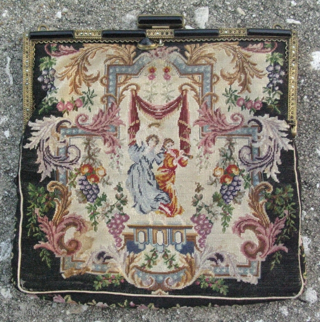 Antique needlepoint purse, 1764 stitches per inch, hand woven silk, fine petit point, ca. 1920's, an average of 42 stitches per linear inch, 42x42 = about  an amazing 1764 stitches per  ...