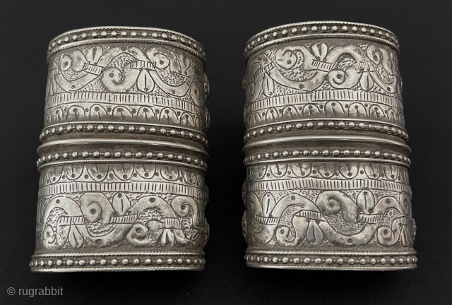 Afghanistan Pair of Traditional Silver Talismanic Cuff Bracelets Arm band & Desbend.
Afghan Olam Tribe Art Jewelry Collector. Old Talismanic Bracelet Used by Afghan Girls at Weddings. Circa - 1900 Size - ''8.5  ...