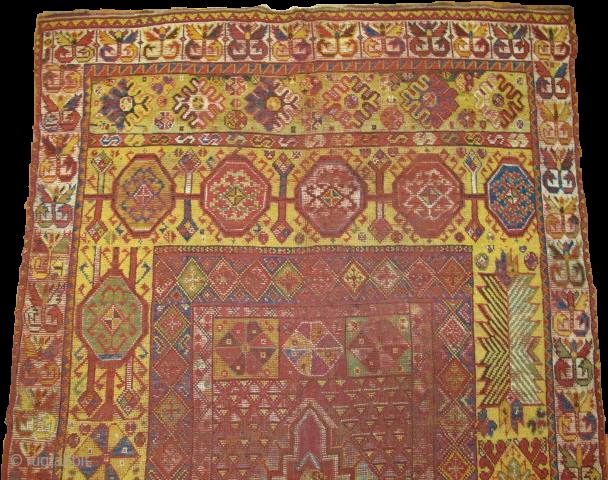 Moroccan Rabat Corridor Carpet, exceptional natural colors including vibrant yellow and several hues of green. corroded cochineal field has areas of kasmiring that are visible from the back. An enigmatic rendering of  ...