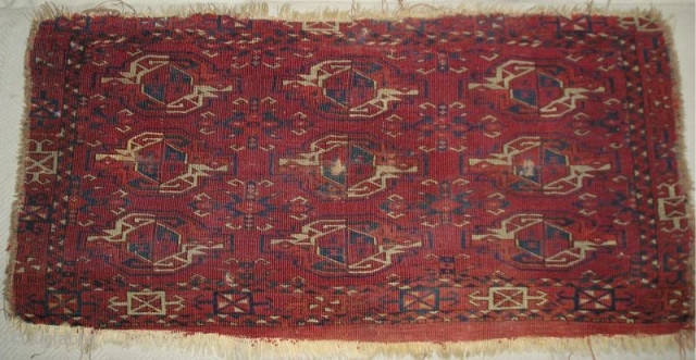 Kizylayak Turkmen bag, 107x56 cm (42\'\'x22\'\') Obvious condition issues but a genuine antique Turkmen piece with all natural colors.              