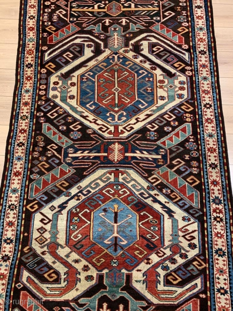 Magnificent Lenkoran in very good condition, 270 x 133 cm, mid 19thc, wonderful colors and design, maybe Armenian               