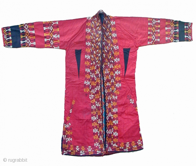 Chyrpy, Coat for a women
from the Turkmen Tekke
Silk Embroidery on Cotton
20th centuy
Perfect Condition
About 115cm long
Please inquiry for more information
Thank you for visiting my website
www.m-beste.com         