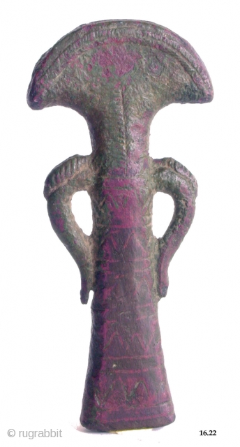 Handle of a Mirror
Baluchistan
Kulli Period, 3000-2300 BC
Copper with nice patina
12cm
Please ask for more information or pictures
Please visit my website www.m-beste.com             