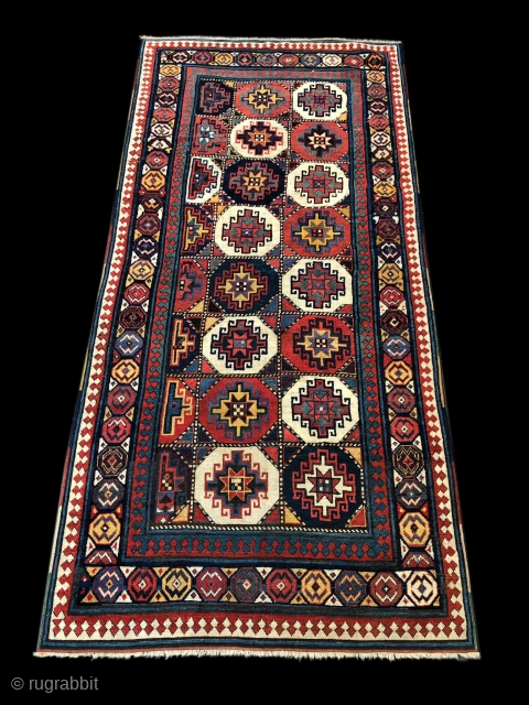 Shahsavan Mogan Savalan. Caucasus. Cm 115x240. Datable 1850/1860.
Restored professionally. Restoration took long time in order to use the best restorer, the best natural dyes, the best wool and even same age wool  ...