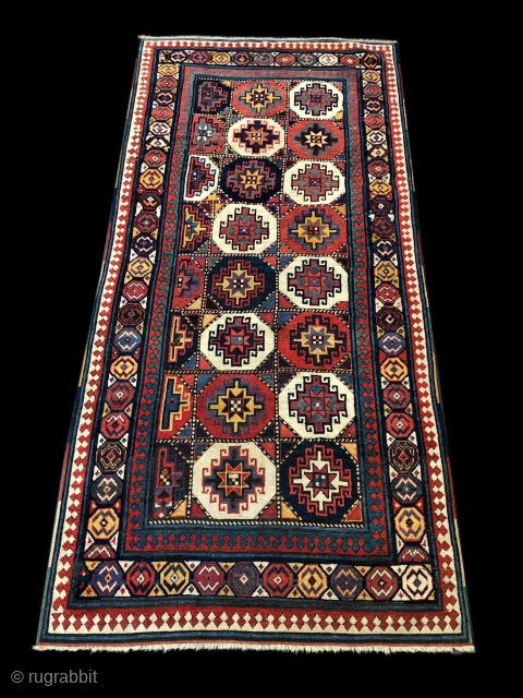 Shahsavan Mogan Savalan. Caucasus. Cm 115x240. Datable 1850/1860.
Restored professionally. Restoration took long time in order to use the best restorer, the best natural dyes, the best wool and even same age wool  ...