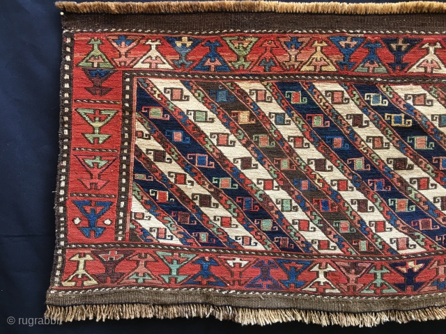 This is a Moghan Shahsavan Sumack mafrash side or long panel. Size is cm 45x100 ca. Datable 100 to 120 years. The Shahsavan love to use the moharamat pattern, in stripes, in  ...