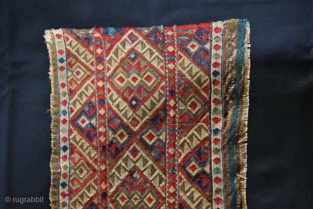 Caucasian Sumack Mafrash Long Panel. Cm 35x92. 3rd/4th q 19th c. Could be Azeri? Shahsavan? Very fine & tight work. Great colors: greens, blues, red, brown…Might ne another good wash.   