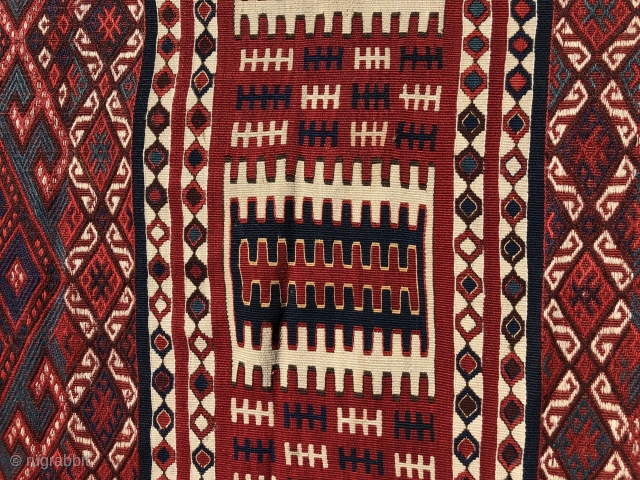 3'4'' x 10'7'' / 103cm x 325cm An antique Kurdish Kagizman kilim from North-eastern Anatolia woven over hundred years ago.             