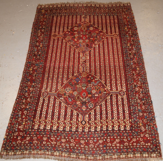 Interesting Khamseh rug, cane design with two superb medallions. www.knightsantiques.co.uk                       
