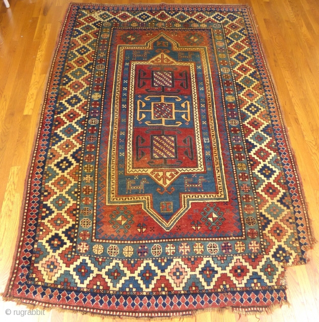 Large Antique Caucasian Kazak, Double Niche Rug, Wool, AS Is.

 Good condition and good pile throughout but it does have a corner missing.

It measures 84" X 63".

SOLD      