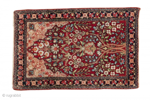 Kerman Pushti rug. Early 20th century. Good shape, showing some wear. 1'10" x 2'10". Contact for more info.               