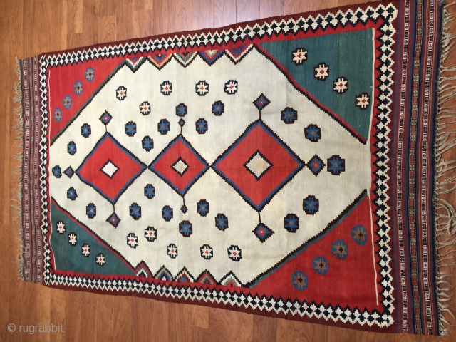 very nice 19th century Qashqai Kilim great colors , size is 4.11x7.11                     
