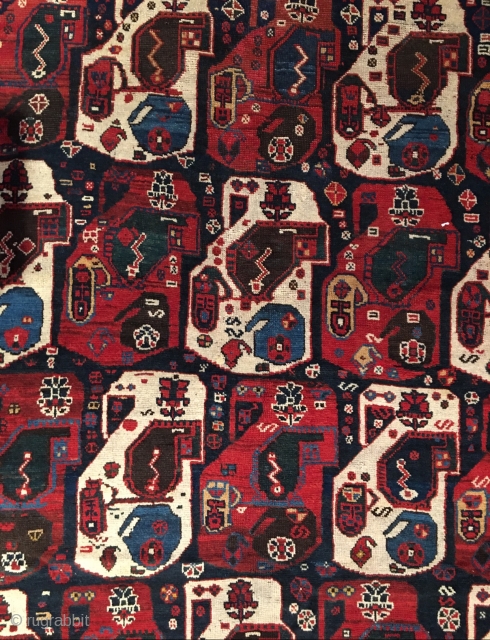 Late 19th century SW Persian khamseh good condition and very nice colors and design.
Size 4.1x5.11                  