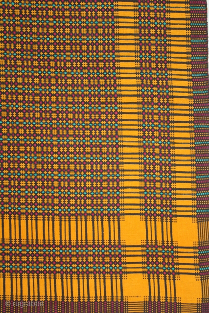 Woven Cotton Coverlet (Khes) with Geometrical Pattern Woven on a pit-loom using a Double-Weave Technique from Nasarpur or Thatta, Sind Pakistan India.Circa.1930.Its size is W-126cm x L-222cm.(DSL05360).      