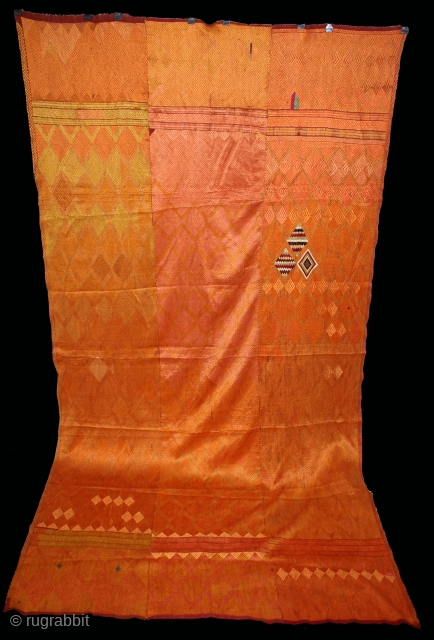 Vari-Da-Bagh From West (Pakistan) Punjab India Called As Vari-Da-Bagh.C.1900. Very Rare Different Design of Pallu and Different colour Nazar Buti. Floss Silk on Hand Spun Cotton khaddar Cloth. Its size is 135cm  ...