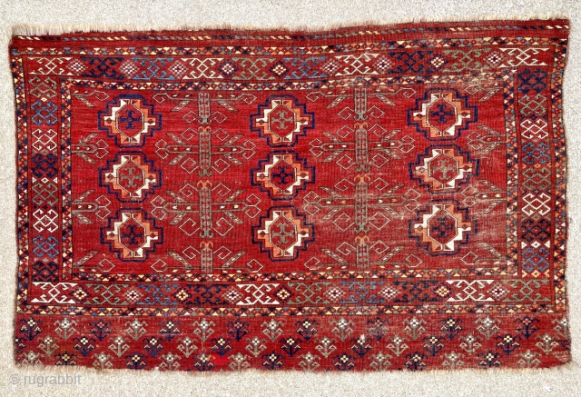 19th century Ersari chuval. Large scale secondary guls and all the beautiful saturated colors you could want. Former George Gilmore piece. 5'0" x 3'2". Contact: steven.malloch@gmail.com or gerrerugs@gmail.com     