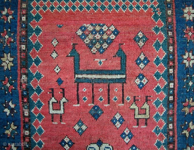 Moghan Rug, early 19th century. Areas of loss and wear, but beautiful early example restored or left as is. 7'11" x 3'5".           