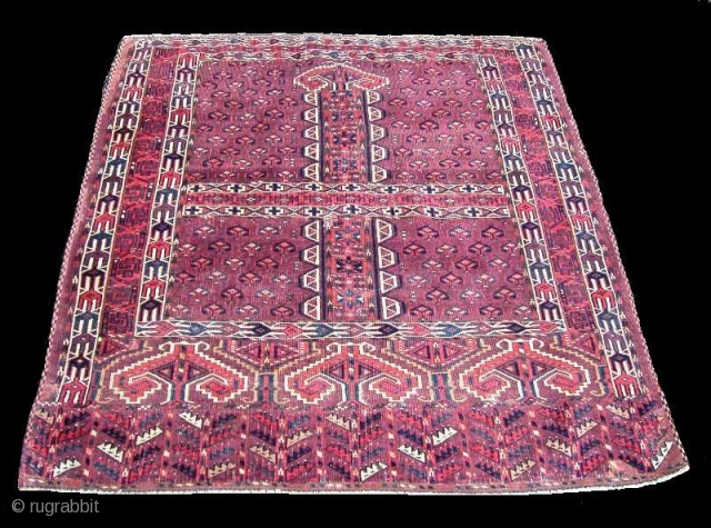 Yomut Ensi, 2nd Half 19th century, Turkmenistan. 5'7" x 6'2". Low even wear, very small reweave to center and corners. Nice old natural dyes.         