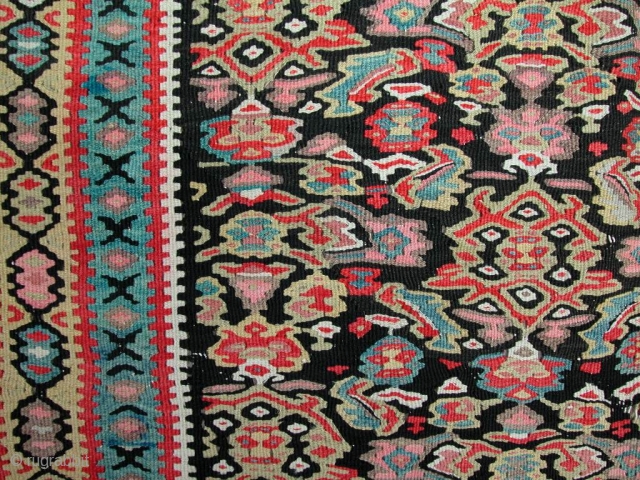 Handsome Senneh Kilim, circa 1900, NW Persia. Missing 1/2" from one end, otherwise nice condition. Approx; 4' x 6'. SOLD             
