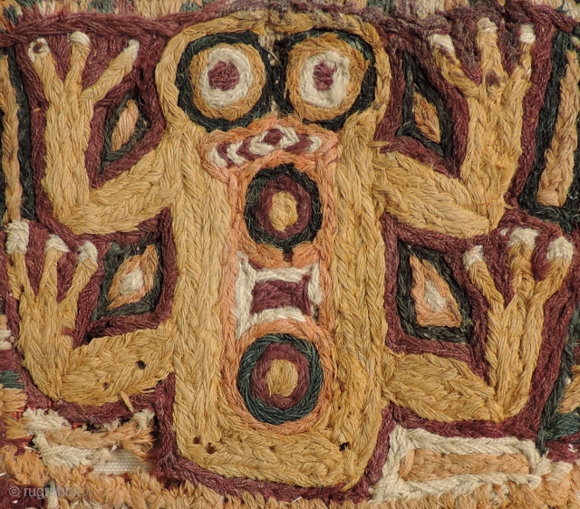 Super cool little Pre-Columbian textile.  This rare, graphic piece was made as tassel or pendant.  The image is that of a frog which is associated with water and fertility. Some  ...