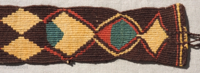 Complete Pre-Columbian tapestry strip.  A.D. 100 - 400.  Most likely a head band. Size:27.5 x 2.75 inches. See some other interesting textiles inside this post,      
