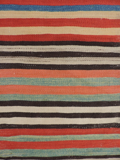 Stripes - Anatolian style. This early kilim has great color! Both of the side selvedges are intact. There is probably some small amount missing at the two ends, but the kilim must  ...
